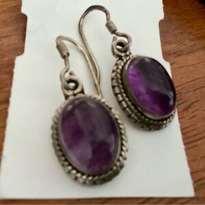 925 Sterling Dark Purple Amethyst French Wire Drop Earrings